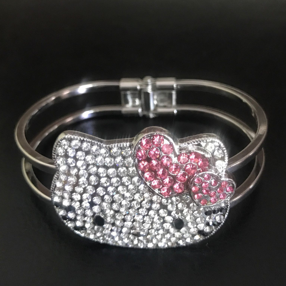 X Large Pink Heart Hello Kitty Crystal Bracelet
